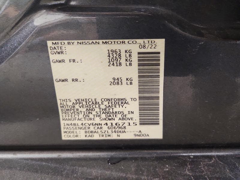 2022 NISSAN ALTIMA SR 12