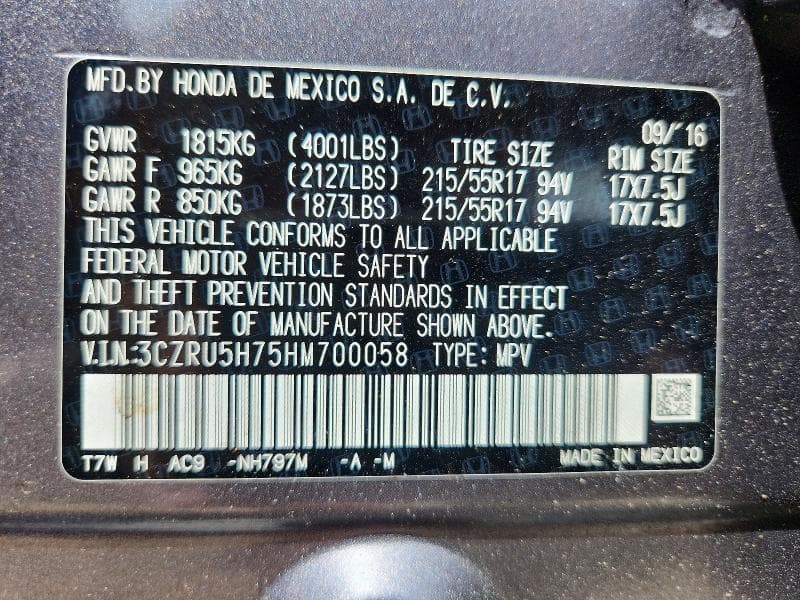2017 HONDA HR-V EXL 13