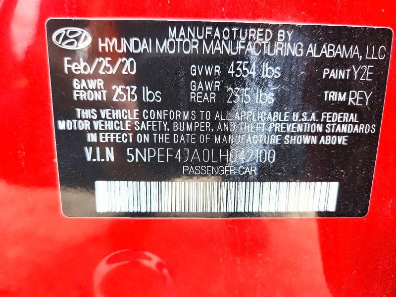 2020 HYUNDAI SONATA SEL SEL 12