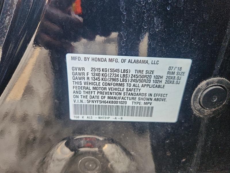2019 HONDA PILOT TOURING 13