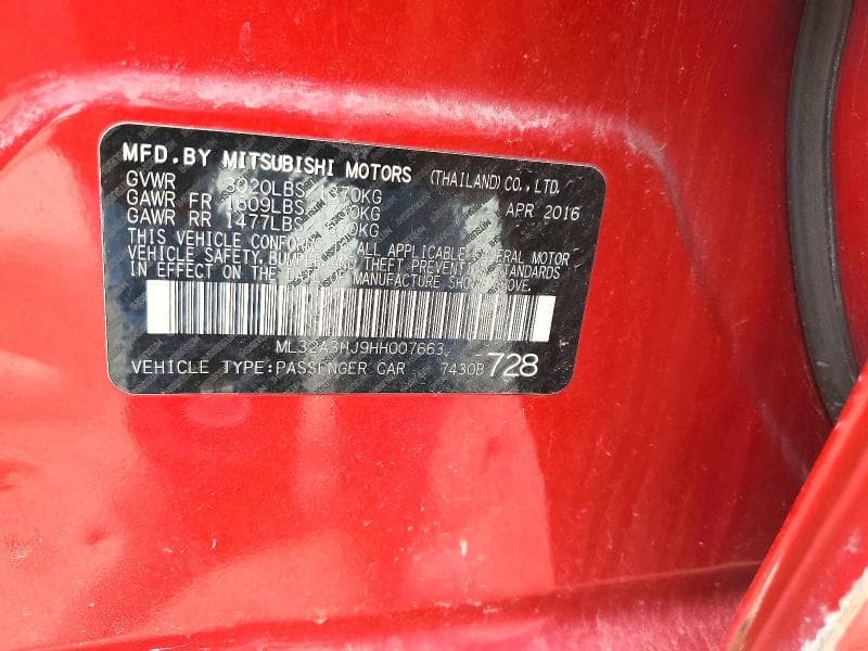 2017 MITSUBISHI MIRAGE ES 12