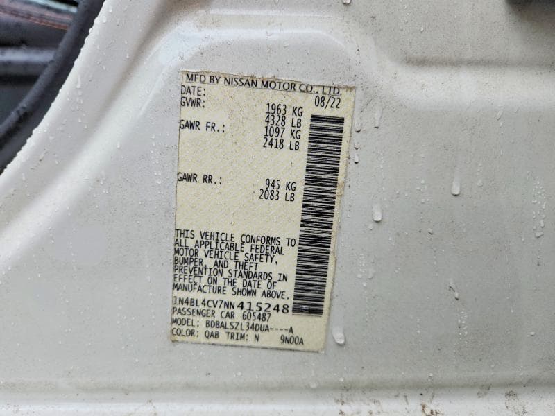 2022 NISSAN ALTIMA SR SR 12