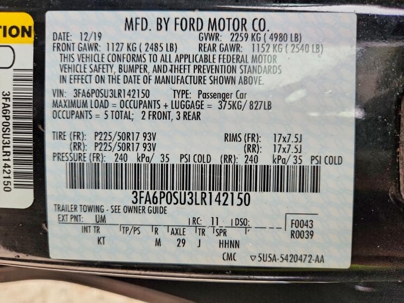 2020 FORD FUSION TITANIUM TITANIUM 13