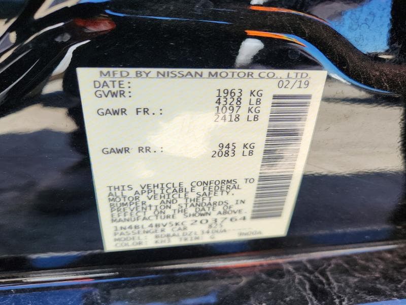 2019 NISSAN ALTIMA S 12