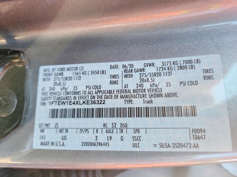 2020 FORD F150 SUPERCREW SUPERCREW 12