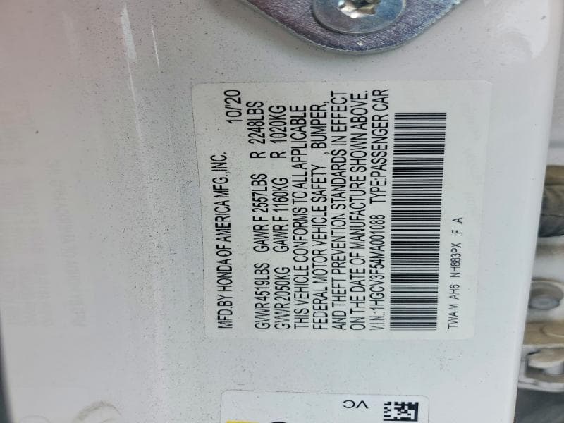 2021 HONDA ACCORD HYBRID EXL HYBRID EXL 12