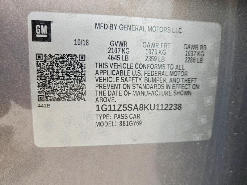 2019 CHEVROLET IMPALA LT LT 12