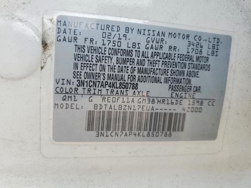 2019 NISSAN VERSA SV SV 13