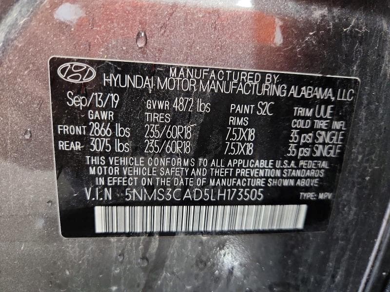 2020 HYUNDAI SANTA FE SEL SEL 12
