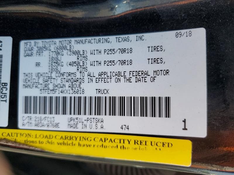 2019 TOYOTA TUNDRA CREWMAX SR5 12
