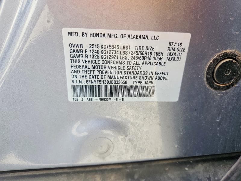 2018 HONDA PILOT EX 12