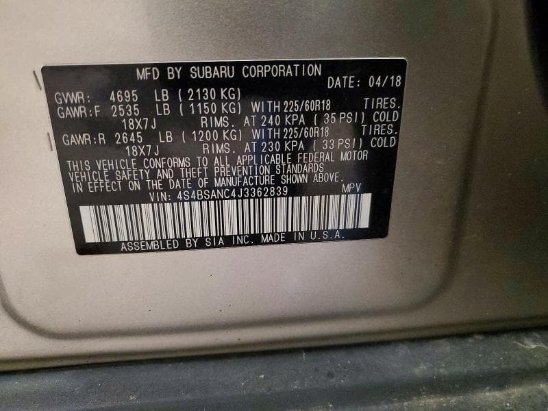2018 SUBARU OUTBACK 2.5I LIMITED 14