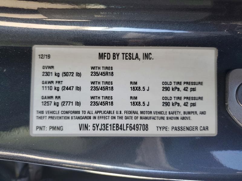 2020 TESLA MODEL 3 12
