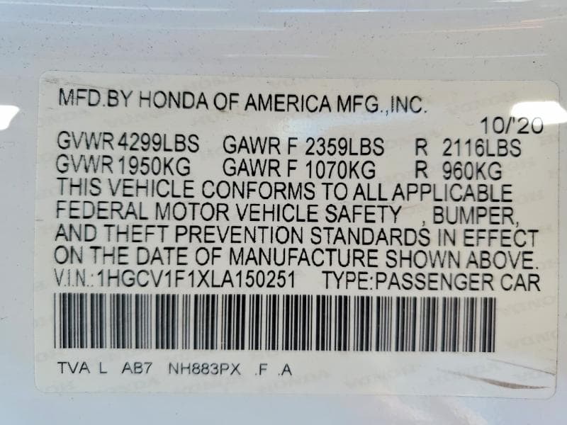 2020 HONDA ACCORD LX 13