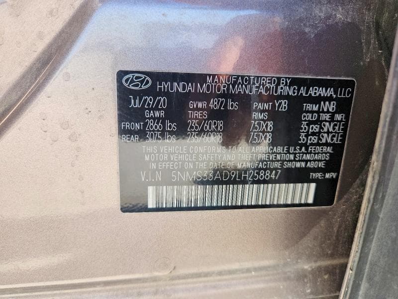 2020 HYUNDAI SANTA FE SEL SEL 12