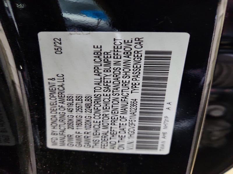 2022 HONDA ACCORD HYBRID EXL HYBRID EXL 12