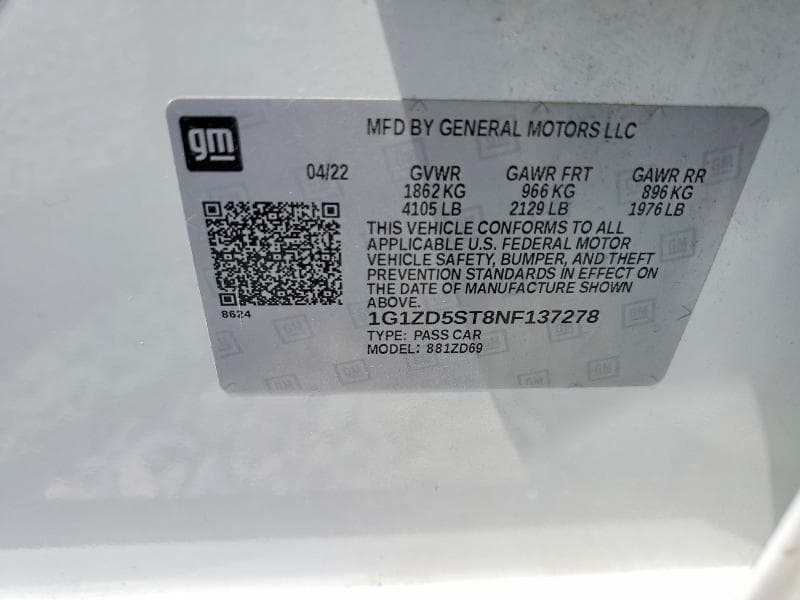 2022 CHEVROLET MALIBU LT LT 12