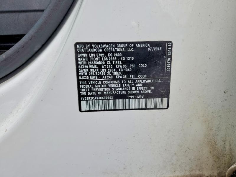 2018 VOLKSWAGEN ATLAS SEL 12