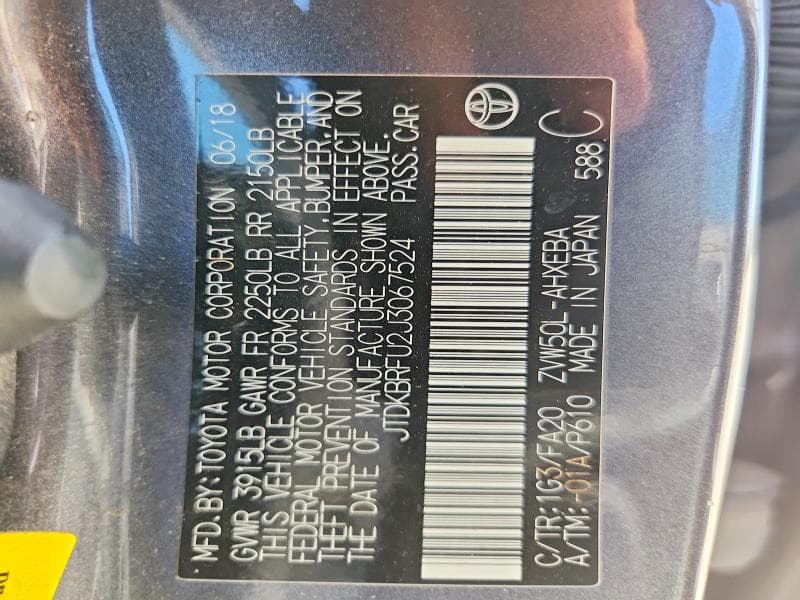 2018 TOYOTA PRIUS TWO 12