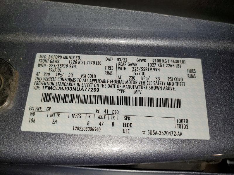 2022 FORD ESCAPE TITANIUM TITANIUM 13