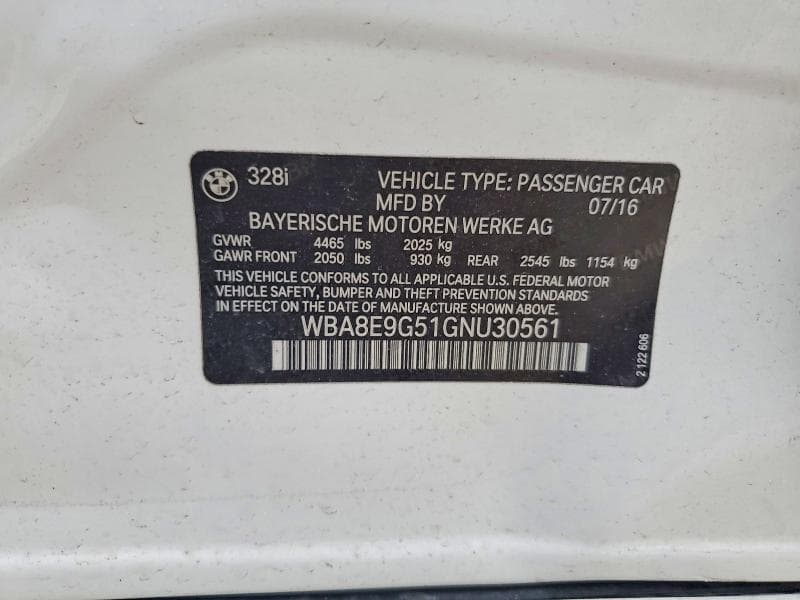 2016 BMW 328 I SULEV I SULEV 12