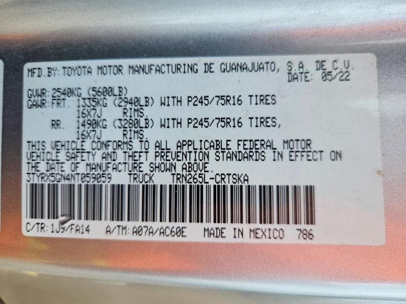 2022 TOYOTA TACOMA SR SR 12