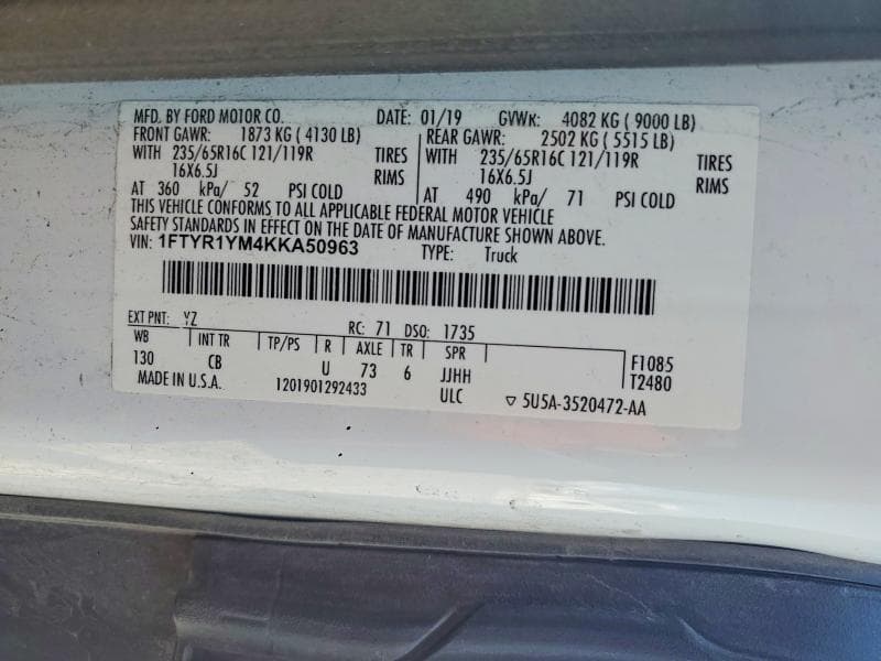 2019 FORD TRANSIT T-250 DELIVERY VAN T-250 13