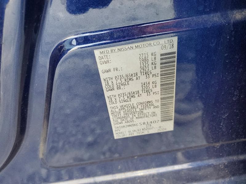 2019 NISSAN PATHFINDER S 13
