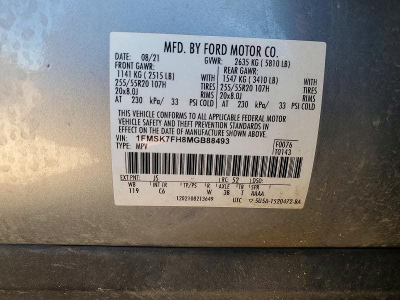 2021 FORD EXPLORER LIMITED LIMITED 13