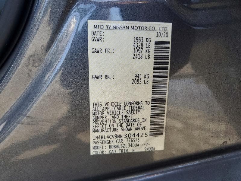 2021 NISSAN ALTIMA SR 12