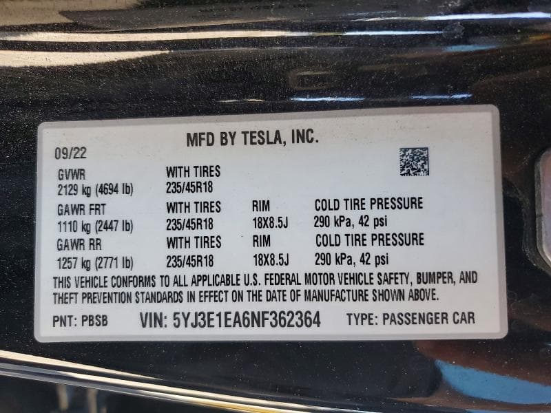 2022 TESLA MODEL 3 13