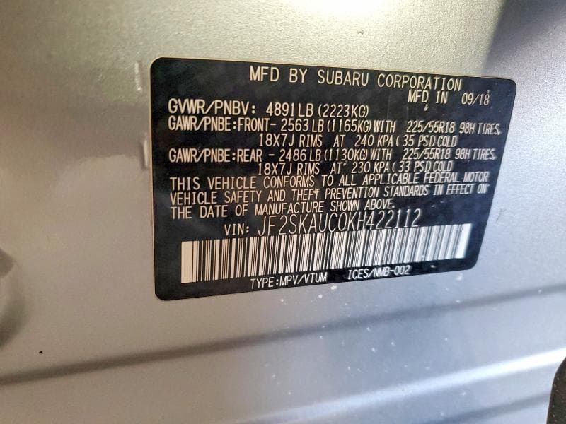 2019 SUBARU FORESTER LIMITED 14