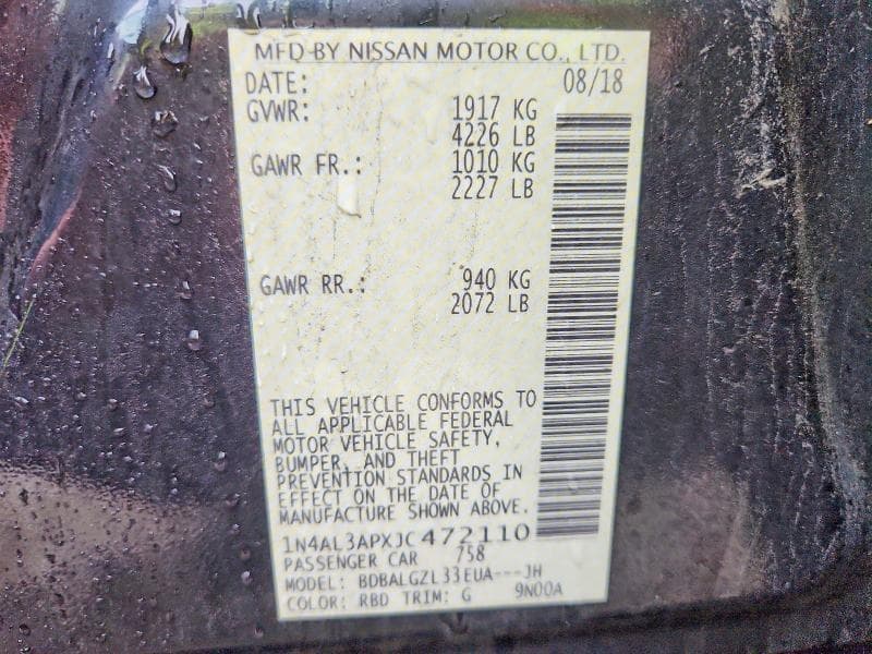 2018 NISSAN ALTIMA 2.5 S 2.5 S 13