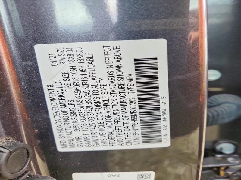 2021 HONDA PILOT EXL 13