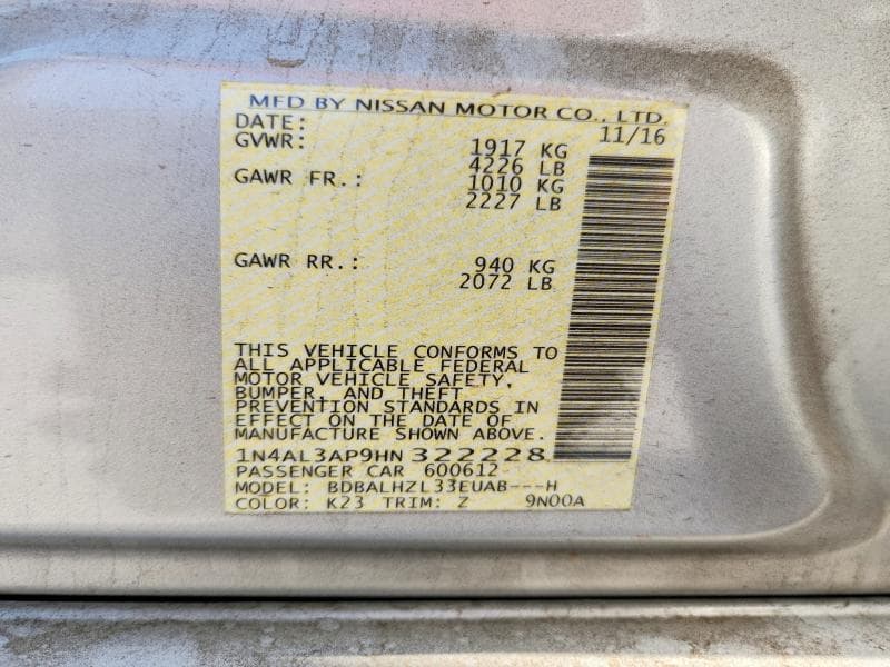 2017 NISSAN ALTIMA 2.5 SR 2.5 SR 12