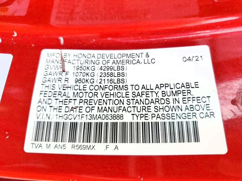 2021 HONDA ACCORD LX LX 13