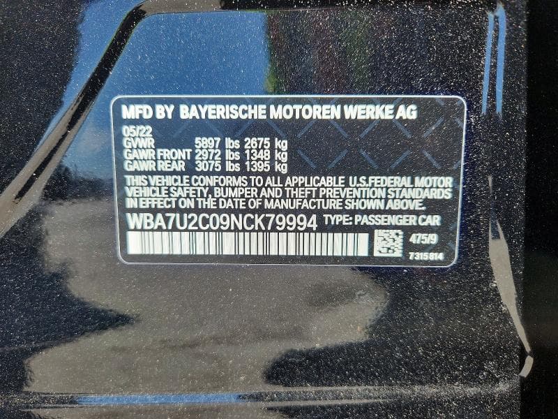 2022 BMW 750 XI 12