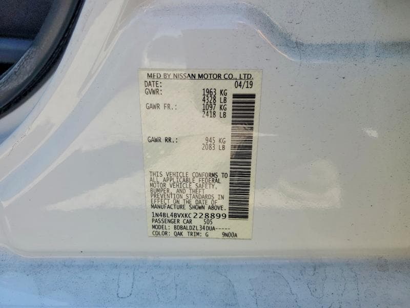 2019 NISSAN ALTIMA S 12