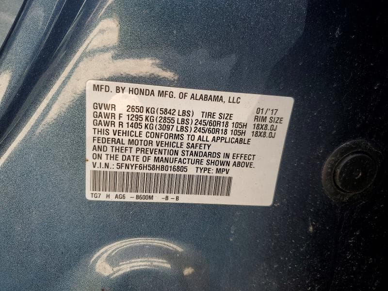 2017 HONDA PILOT EXL EXL 13