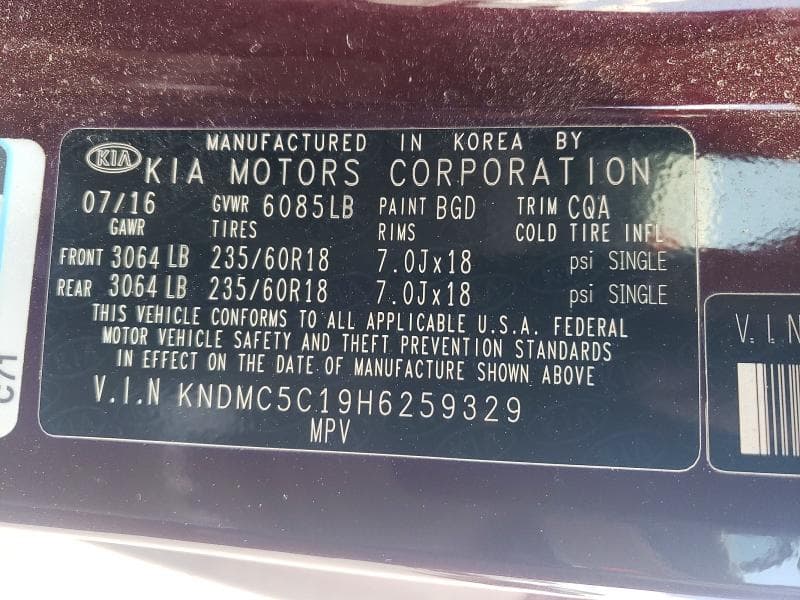 2017 KIA SEDONA EX 13