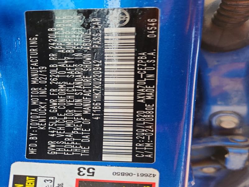 2019 TOYOTA CAMRY XSE XSE 12