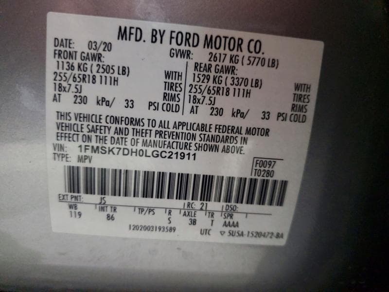 2020 FORD EXPLORER XLT 13