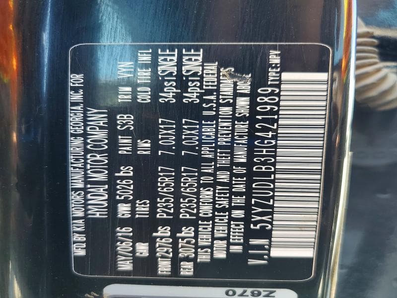 2017 HYUNDAI SANTA FE SPORT 2.4L 12