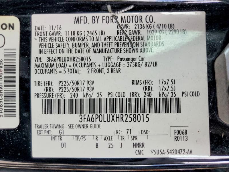2017 FORD FUSION SE HYBRID 12