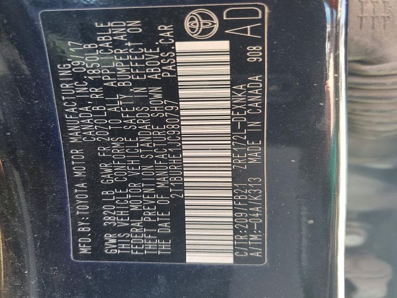2018 TOYOTA COROLLA LE LE 12