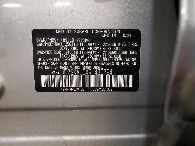 2024 SUBARU FORESTER LIMITED 13