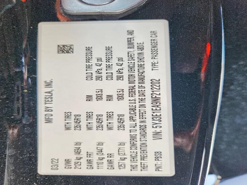 2022 TESLA MODEL 3 12