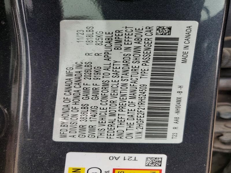 2024 HONDA CIVIC LX LX 12