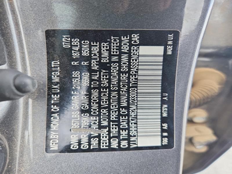 2021 HONDA CIVIC EX 12