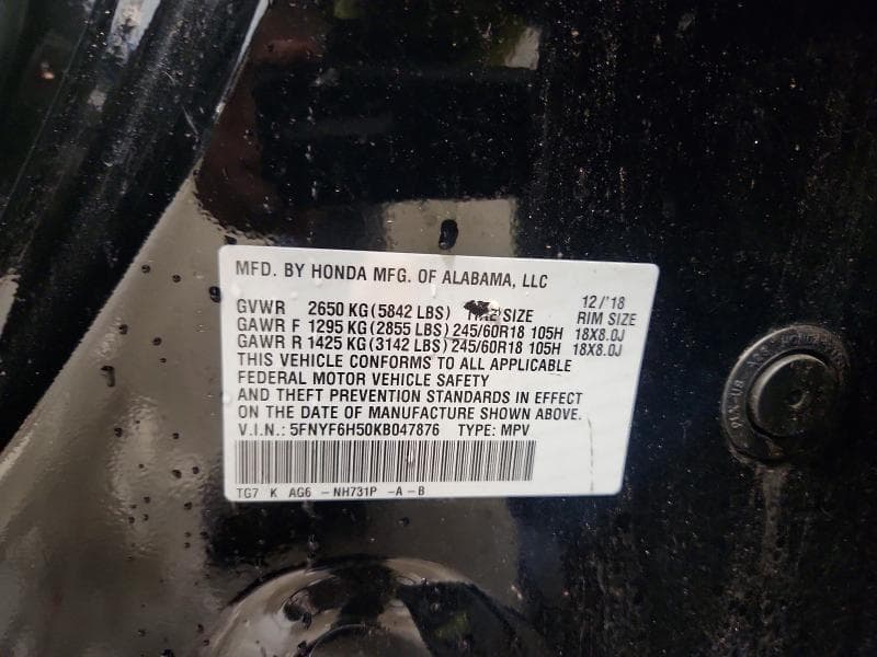 2019 HONDA PILOT EXL EXL 12